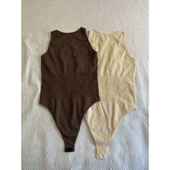 OQC Women’s Brown & Cream Ribbed Halter Neck Body Suit Bundle Size XL - Picture 1 of 8